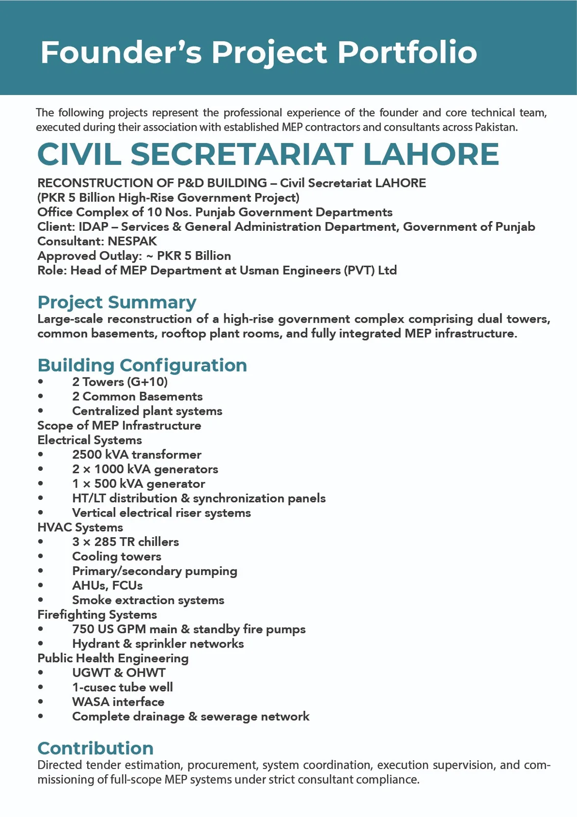 The Engineers — Founder Project Portfolio Civil Secretariat Lahore