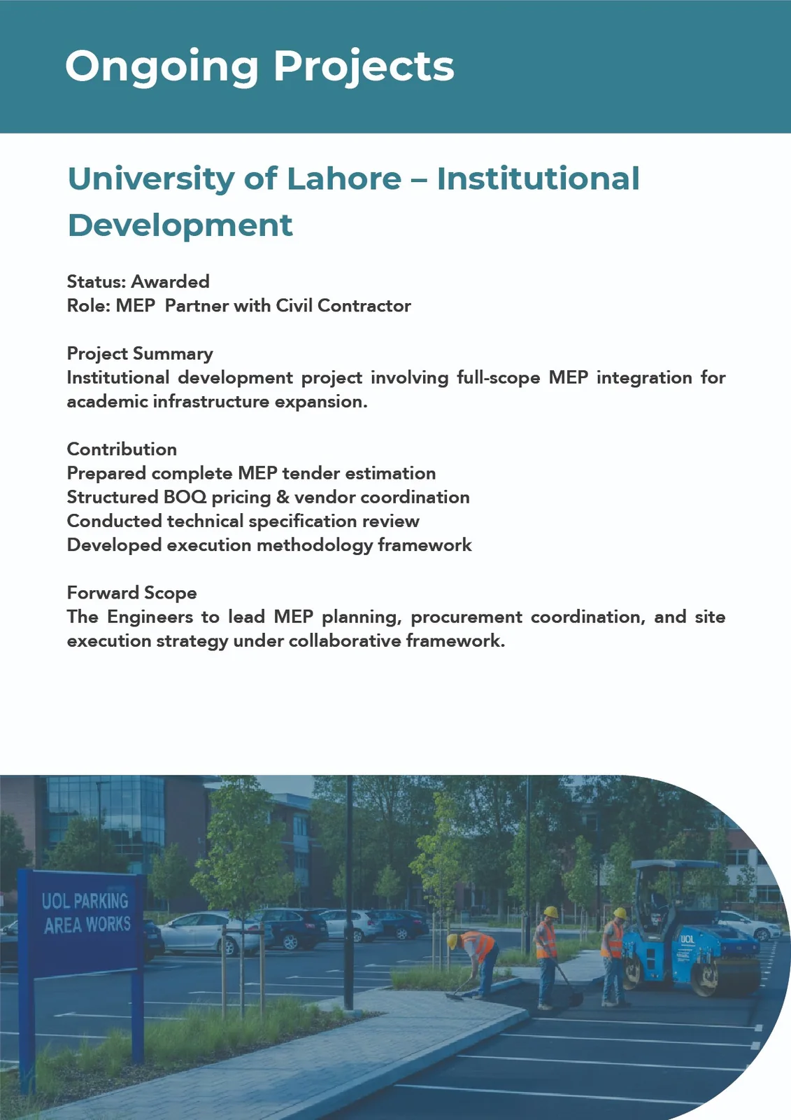 The Engineers — Ongoing Projects University Of Lahore