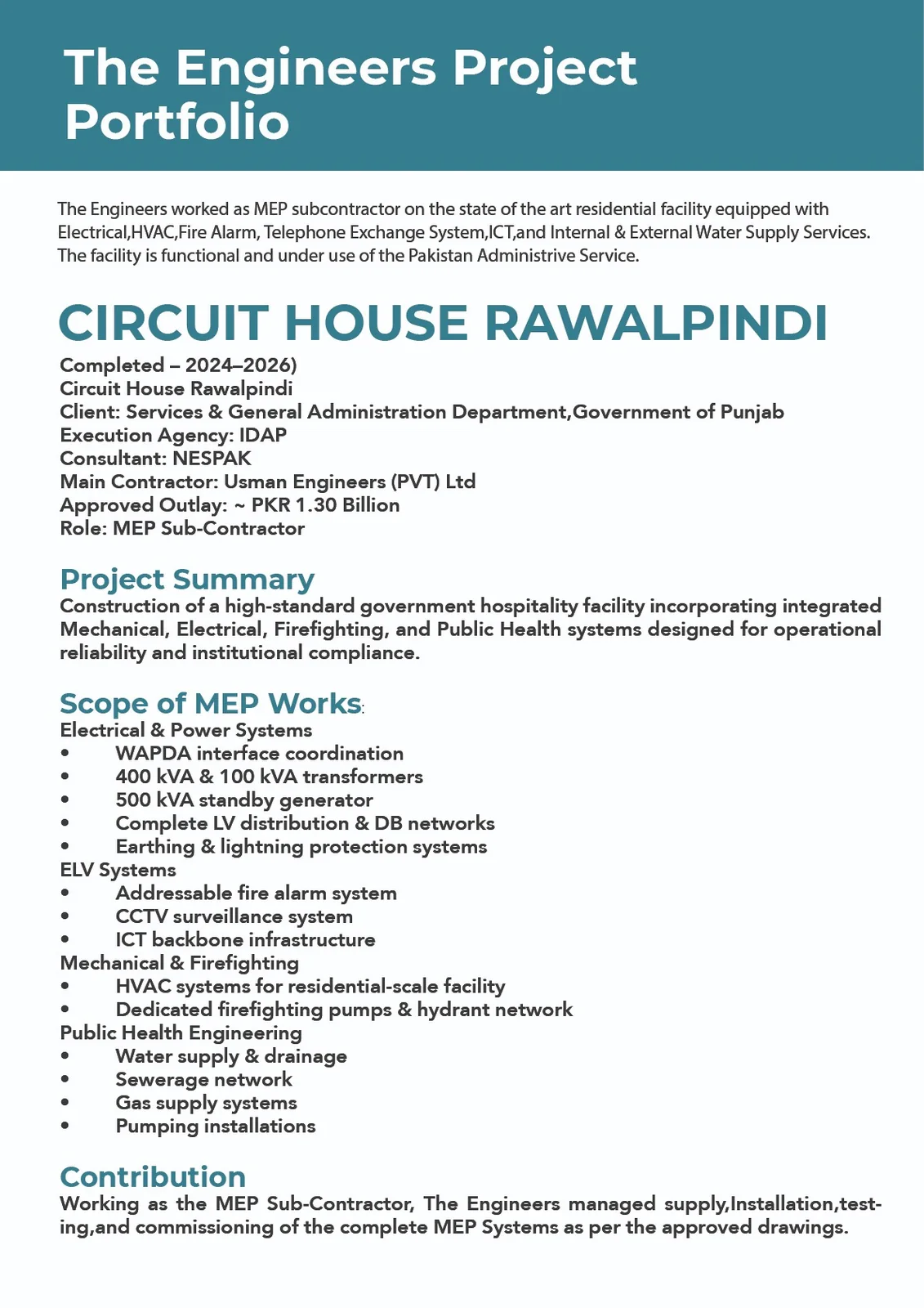 The Engineers — Project Portfolio Circuit House Rawalpindi