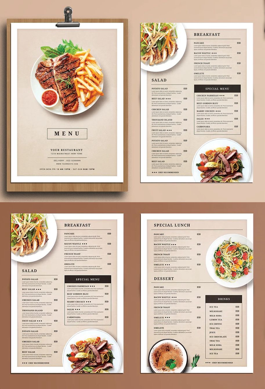 Professional menu design services crafting visually appealing and informative menus for restaurants, cafes, and culinary establishments, enhancing the dining experience for patrons.